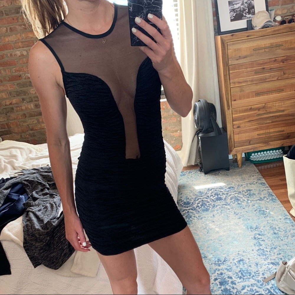 Black mesh mini dress